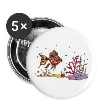 Poisson - Lot de 5 grands badges (56 mm) - blanc - Devant