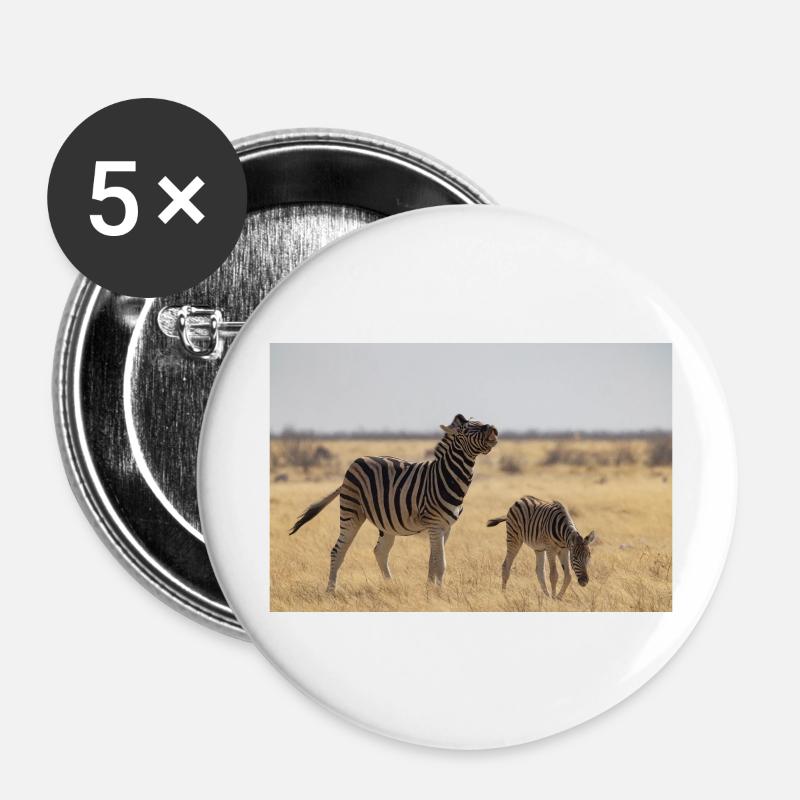Zebras - Buttons groß 56 mm (5er Pack) - Weiß