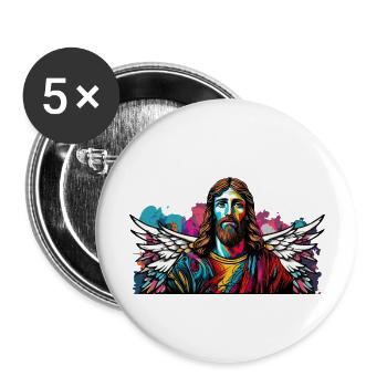 Jésus-Christ avec des ailes d’ange - Lot de 5 grands badges (56 mm) - blanc - Devant