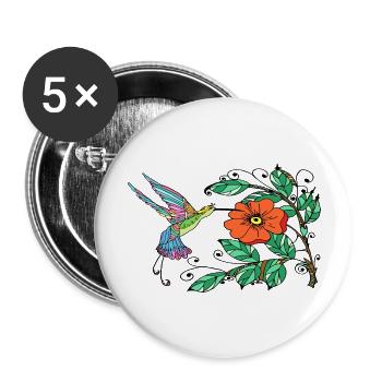 Oiseau coloré - Lot de 5 grands badges (56 mm) - blanc - Devant