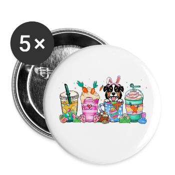 Chien café easter australiansheperd 4500x5400Austr - Lot de 5 grands badges (56 mm) - blanc - Devant