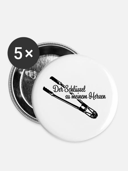 Schlüssel zum Herz Love - Buttons groß 56 mm (5er Pack) - Weiß