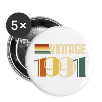Jahrgang 1991 - 1991 Jubiläumsgeschenk - Buttons groß 56 mm (5er Pack) - Weiß - Vorne