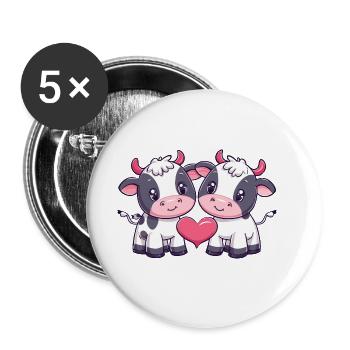 Vache Couple Amoureux Animal Saint Valentin - Lot de 5 grands badges (56 mm) - blanc - Devant