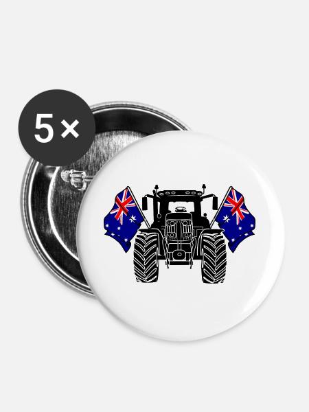 Traktor zwei Flaggen Australien - Buttons groß 56 mm (5er Pack) - Weiß
