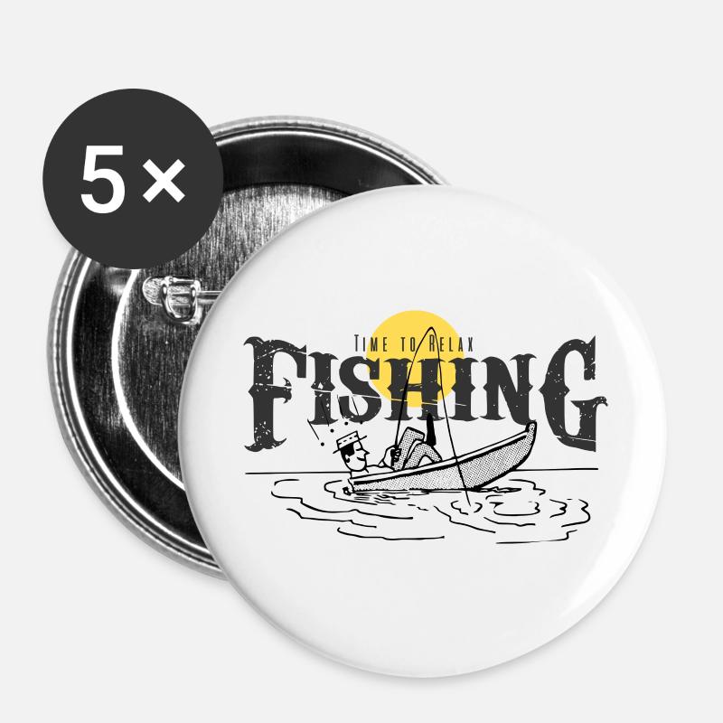 It's time to relax while fishing - Buttons large 2.2''/56 mm (5-pack) - white