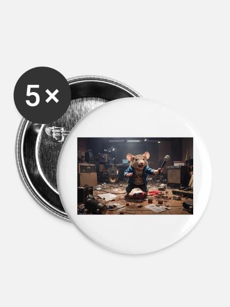Kinderfreundliche Animationsratte in Musikstudio - Buttons groß 56 mm (5er Pack) - Weiß
