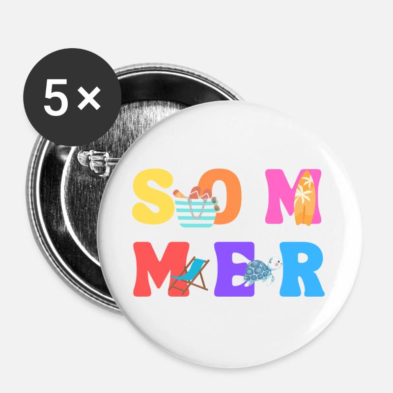 Summer - Summer - Summer Love - Sun - Buttons large 2.2''/56 mm (5-pack) - white