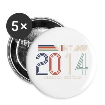 Vintage 2014 Jubiläumsgeschenk - Jahrgang 2014 - Buttons groß 56 mm (5er Pack) - Weiß - Vorne