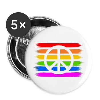 Signe de paix de paix sur le drapeau arc-en-ciel arc-en-ciel - Lot de 5 grands badges (56 mm) - blanc - Devant