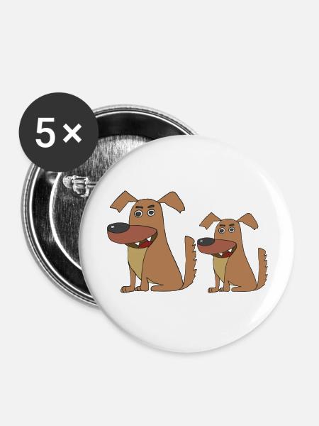 hund gross und klein - Buttons groß 56 mm (5er Pack) - Weiß