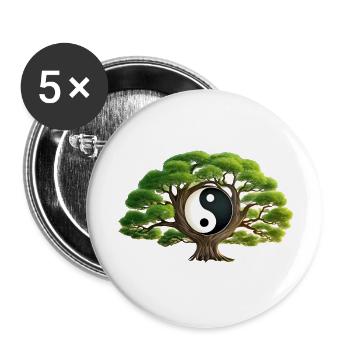 Arbre zen Yin et Yang - Lot de 5 grands badges (56 mm) - blanc - Devant