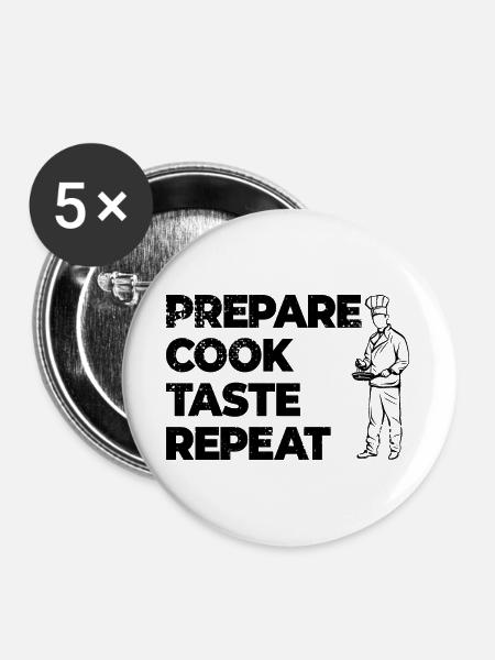 Kochen Motivation - Buttons groß 56 mm (5er Pack) - Weiß