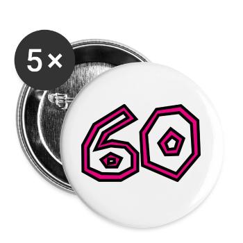 60. 60 ANS. 60e ANNIVERSAIRE. ANNIVERSAIRE 60 ANS. - Lot de 5 grands badges (56 mm) - blanc - Devant