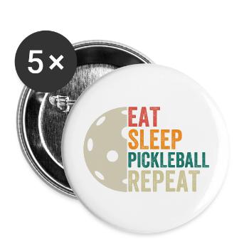 Eat Sleep Pickleball Repeat - Buttons groß 56 mm (5er Pack) - Weiß - Vorne