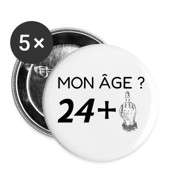 mon âge 25 - Lot de 5 grands badges (56 mm) - blanc - Devant