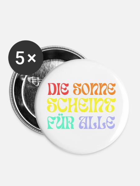 Die Sonne scheint für alle - Buttons groß 56 mm (5er Pack) - Weiß
