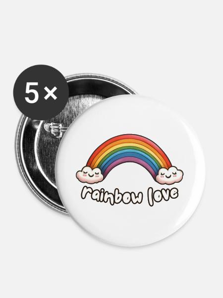 Regenbogen-Liebe - Buttons groß 56 mm (5er Pack) - Weiß