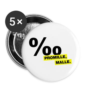 Promille, Malle - Buttons groß 56 mm (5er Pack) - Weiß - Vorne