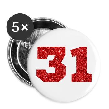 Number 31 Red Glitter - 31st Anniversary - Buttons large 2.2''/56 mm (5-pack) - white - Front