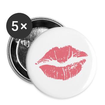 Kuss Kiss Liebe Kussmund JGA - Buttons groß 56 mm (5er Pack) - Weiß - Vorne