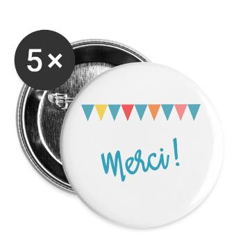 MERCI. MAÎTRESSE. MAÎTRE. MERCI MAÎTRESSE - Lot de 5 grands badges (56 mm) - blanc - Devant