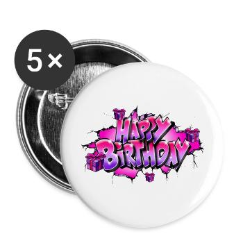 GRAFFITI HAPPY BIRTHDAY - Lot de 5 grands badges (56 mm) - blanc - Devant