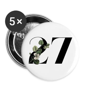 Number 27 Floral Green -27th Floral Birthday - Buttons large 2.2''/56 mm (5-pack) - white - Front