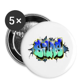 Graffiti SILAS Ziegelstein Geschenk GEBURTSTAG GEBURT - Buttons groß 56 mm (5er Pack) - Weiß - Vorne