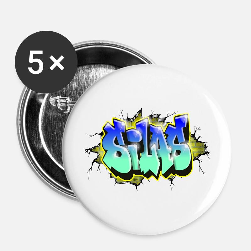 Graffiti SILAS scratch gift BIRTHDAY BIRTH - Buttons large 2.2''/56 mm (5-pack) - white