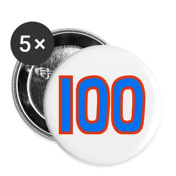 100. 100 ANS. 100e ANNIVERSAIRE. ANNIVERSAIRE 100 - Lot de 5 grands badges (56 mm) - blanc - Devant