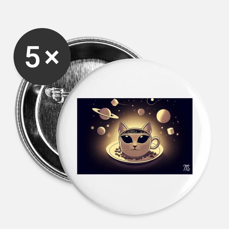 Space Cat Coffee - Buttons large 2.2''/56 mm (5-pack) - white