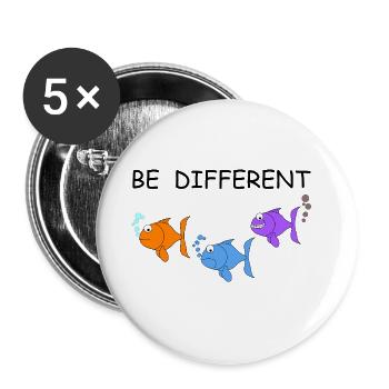 Sei anders | Fisch, lustige Bilder, Angel - Buttons groß 56 mm (5er Pack) - Weiß - Vorne