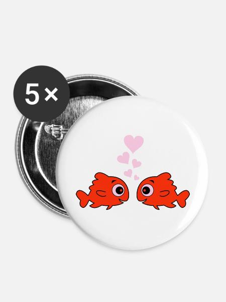 comic fische in love - Buttons groß 56 mm (5er Pack) - Weiß