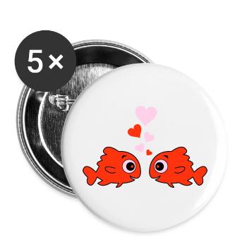 comic fische in love 2 - Buttons groß 56 mm (5er Pack) - Weiß - Vorne