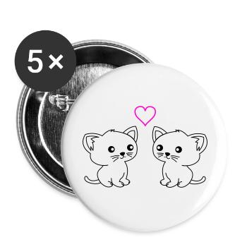 süße katzen love - Buttons groß 56 mm (5er Pack) - Weiß - Vorne