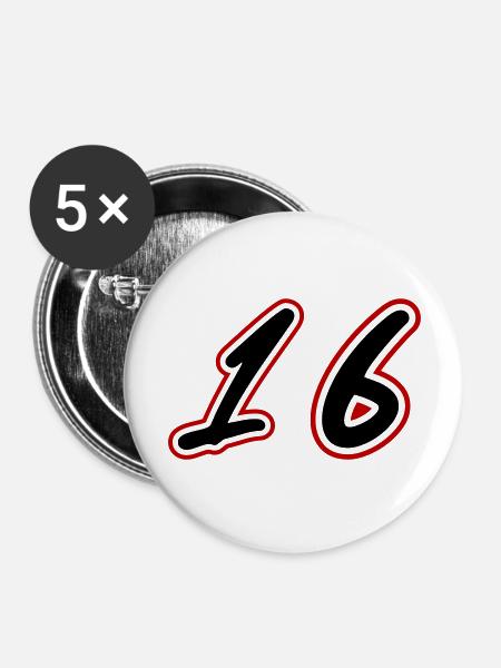 16 Zahl symbol - Buttons groß 56 mm (5er Pack) - Weiß