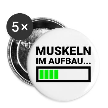 Muskeln im Aufbau Fitness Krafttraining Sportler - Buttons groß 56 mm (5er Pack) - Weiß - Vorne