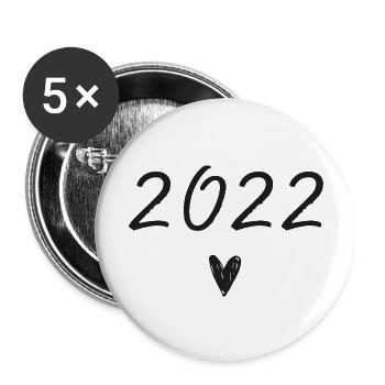 Herzgeburtstag 2022 - Buttons groß 56 mm (5er Pack) - Weiß - Vorne