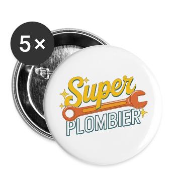 Super plombier - Lot de 5 grands badges (56 mm) - blanc - Devant
