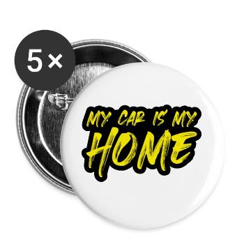 Camping Auto Leben im Auto wohnen - Buttons groß 56 mm (5er Pack) - Weiß - Vorne