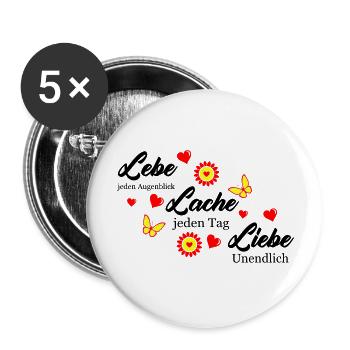 lebe lache liebe 002 - Buttons groß 56 mm (5er Pack) - Weiß - Vorne