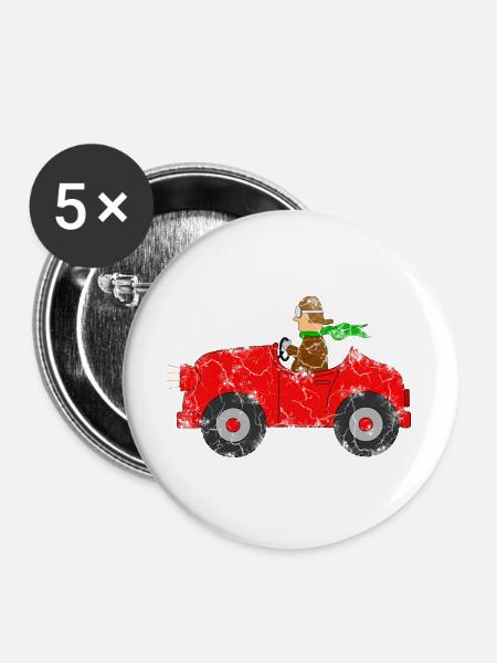 Auto mit Fahrer - Buttons groß 56 mm (5er Pack) - Weiß