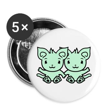 Deux chats heureux 2 amis Couple Équipe Couple - Lot de 5 grands badges (56 mm) - blanc - Devant