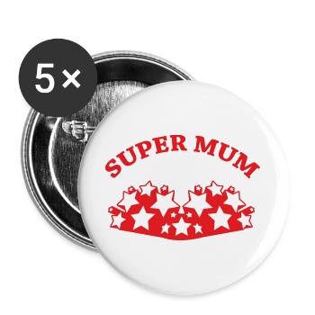 Super Maman - Fête des Mères - Lot de 5 grands badges (56 mm) - blanc - Devant