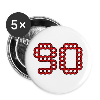 ANNIVERSAIRE. HAPPY BIRTHDAY. JOYEUX ANNIVERSAIRE. - Lot de 5 grands badges (56 mm) - blanc - Devant