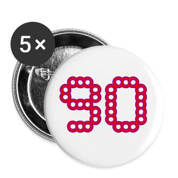 90. 90 JAHRE. 90-JÄHRIGES JUBILÄUM. 90-JÄHRIGES JUBILÄUM. - Buttons groß 56 mm (5er Pack) - Weiß - Vorne
