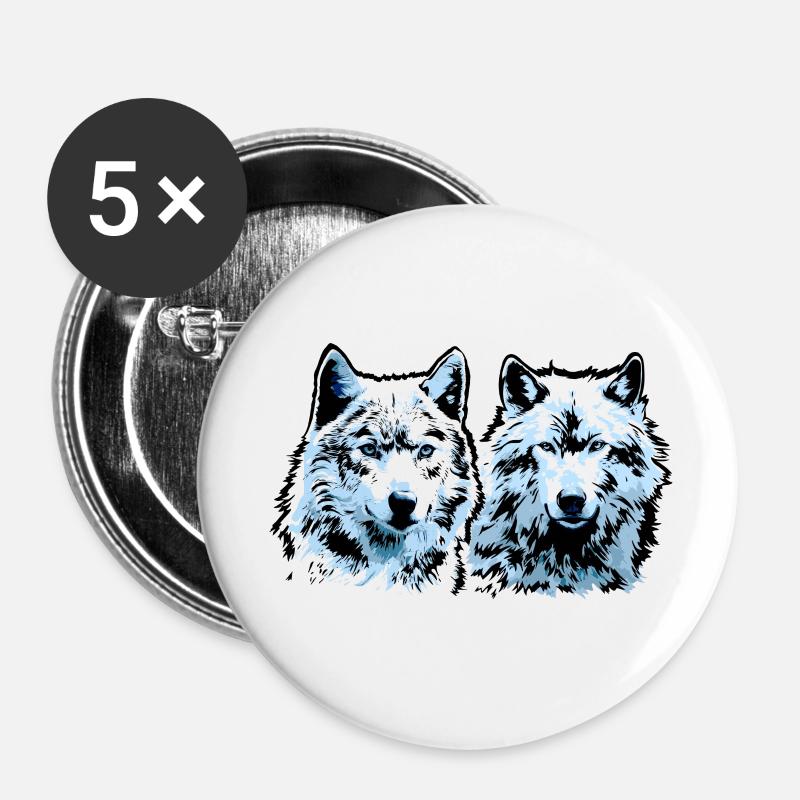 Geri and Freki - Buttons large 2.2''/56 mm (5-pack) - white