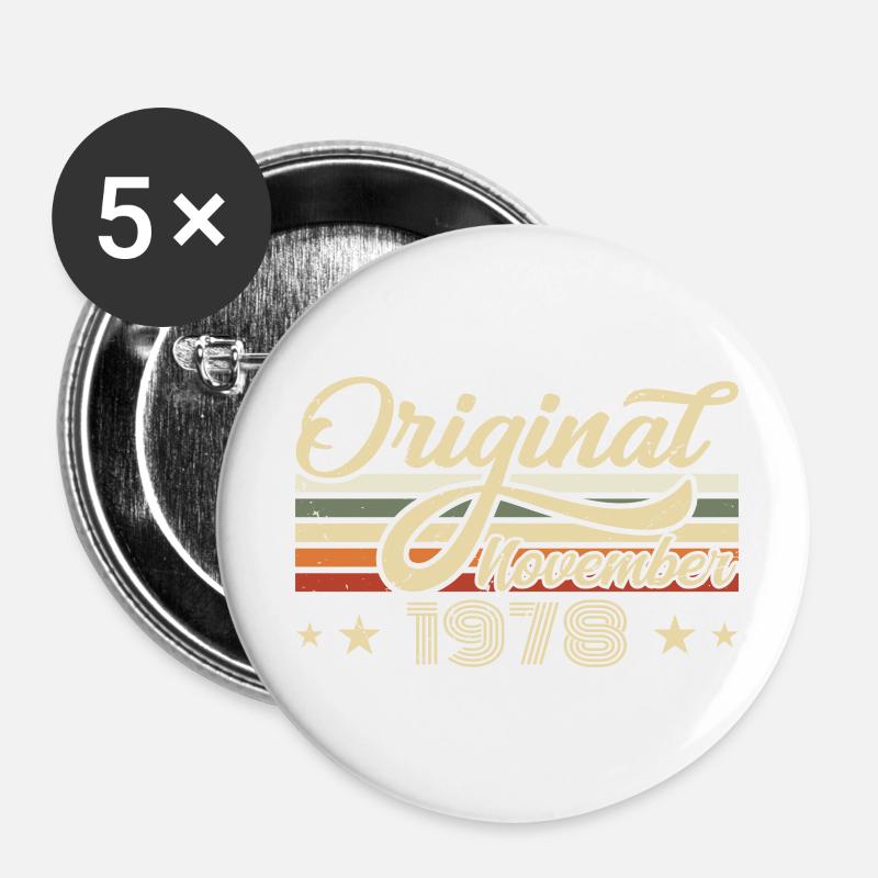 November 1978 Geburtstagsgeschenk November 1978 - Buttons groß 56 mm (5er Pack) - Weiß