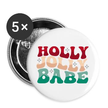 Holly Jolly Babe | Retro Christmas vibe - Buttons large 2.2''/56 mm (5-pack) - white - Front